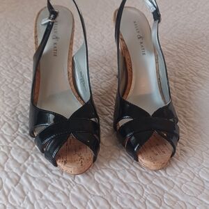 Kelly & Katie Black Wedge Sandals Peep Toe Heels